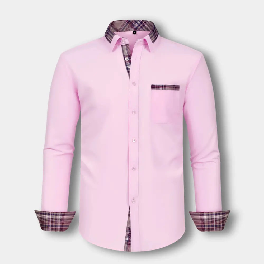 T-shirt manches longues à col et finitions carreaux pour Homme – Joni