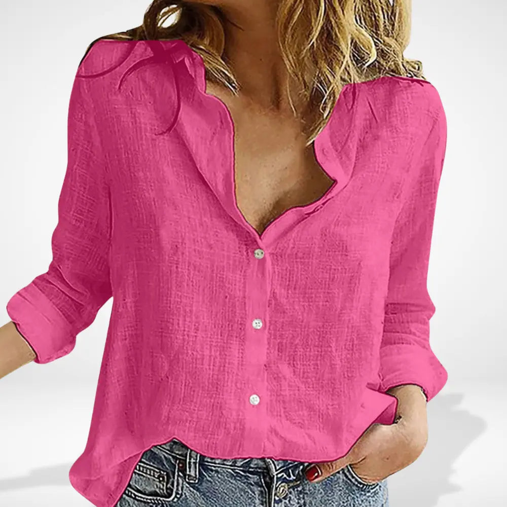 Blouse décontractée à col ouvert boutonné pour Femme – Aira