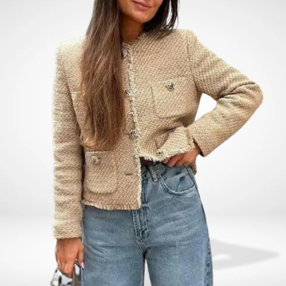 Veste mi-saison à boutons bijoux et poches plaquées pour Femme – Estelle