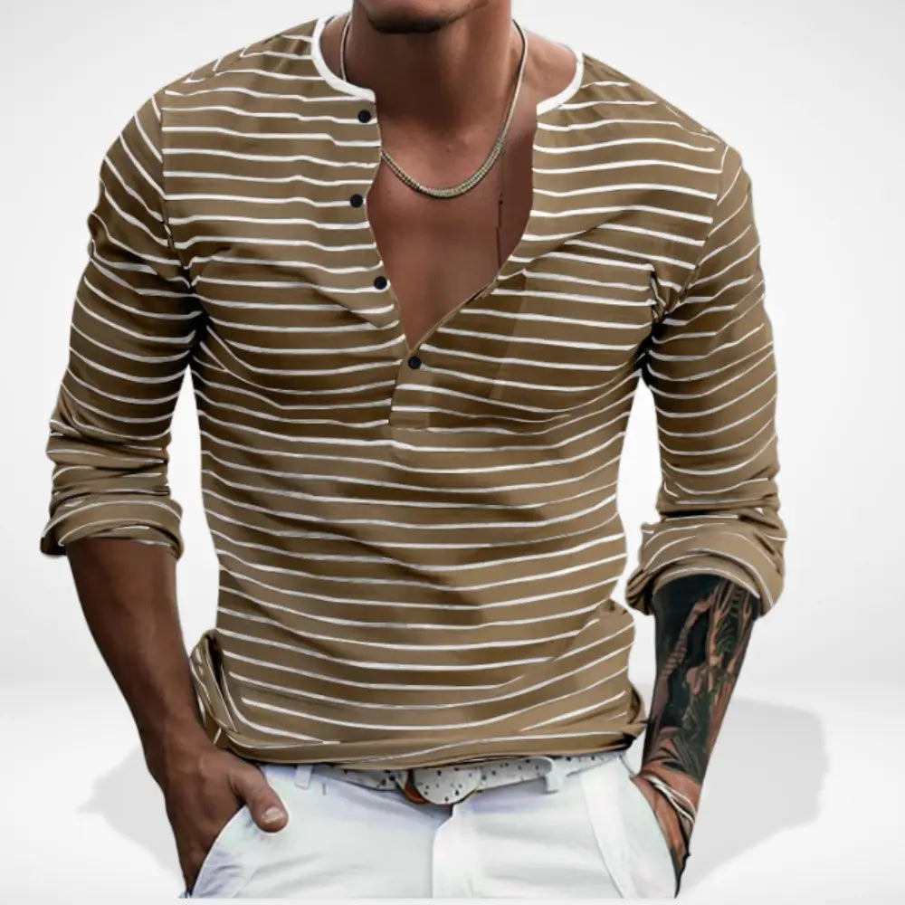 Henley rayé à col tunisien ouvert pour Homme – Jewel