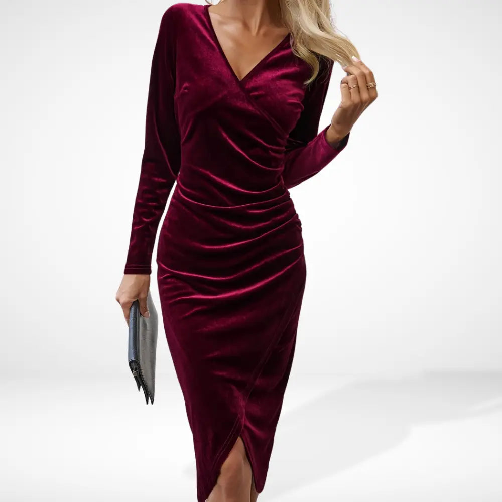 Robe de soirée midi drapée à encolure croisée pour Femme – Loriy