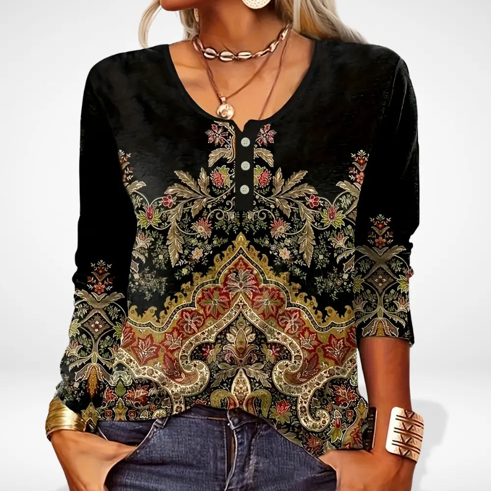 Blouse imprimée à boutons et col rond pour Femme – Thelle