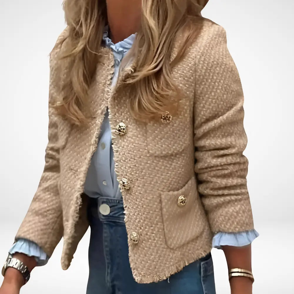 Veste mi-saison à boutons bijoux et poches plaquées pour Femme – Estelle