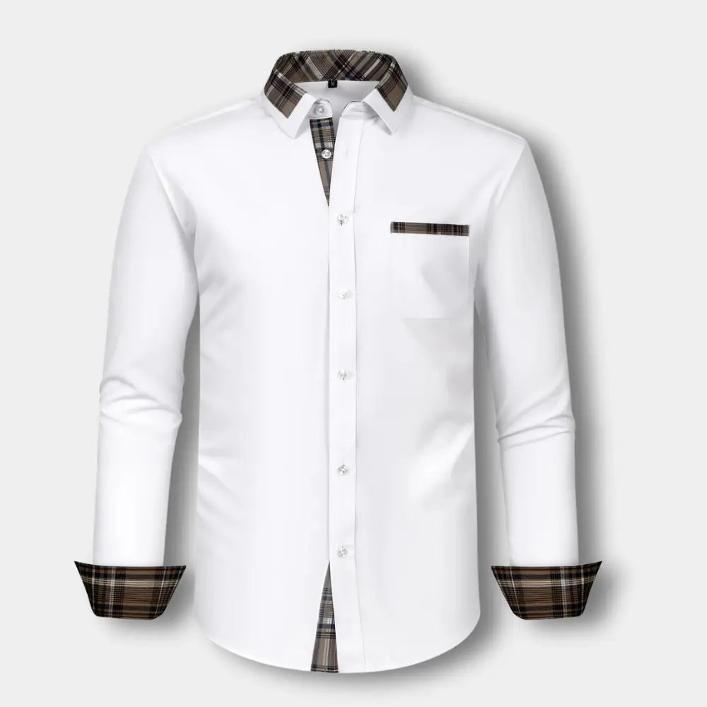 T-shirt manches longues à col et finitions carreaux pour Homme – Joni