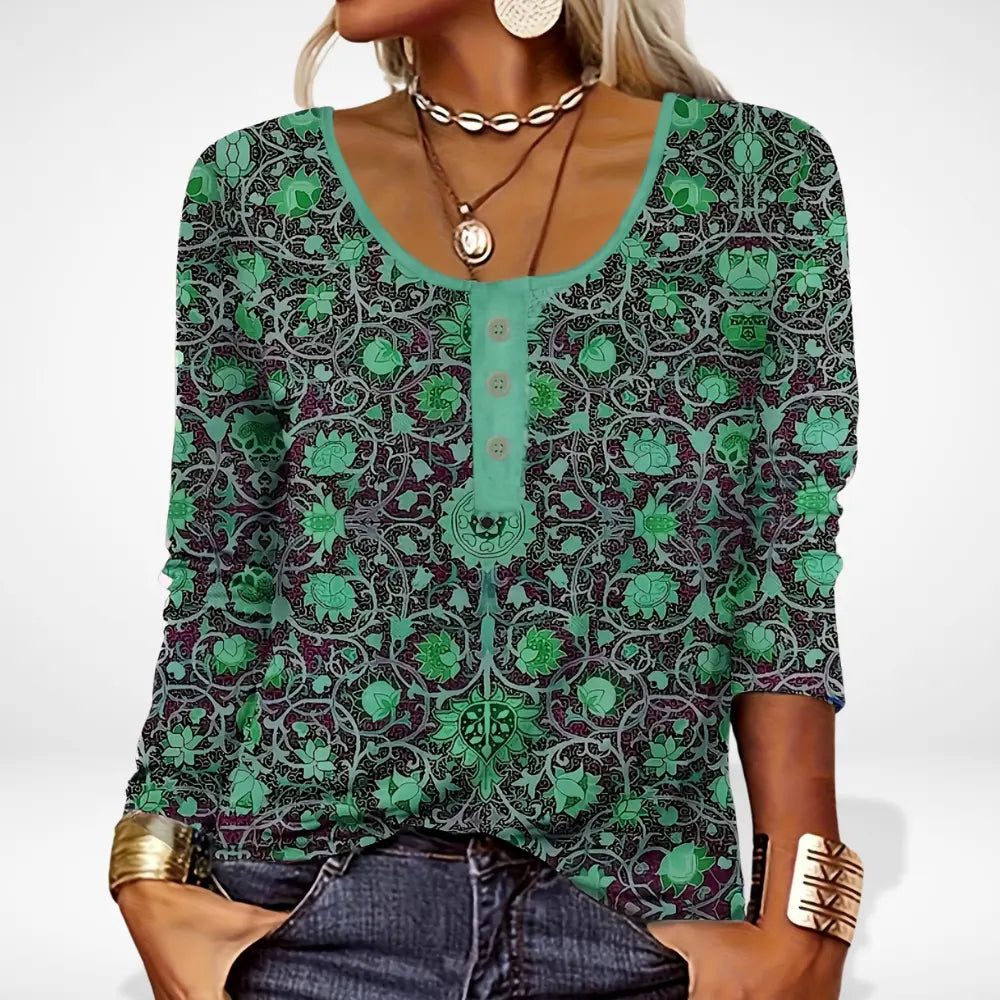 Blouse imprimée à boutons et col rond pour Femme – Thelle