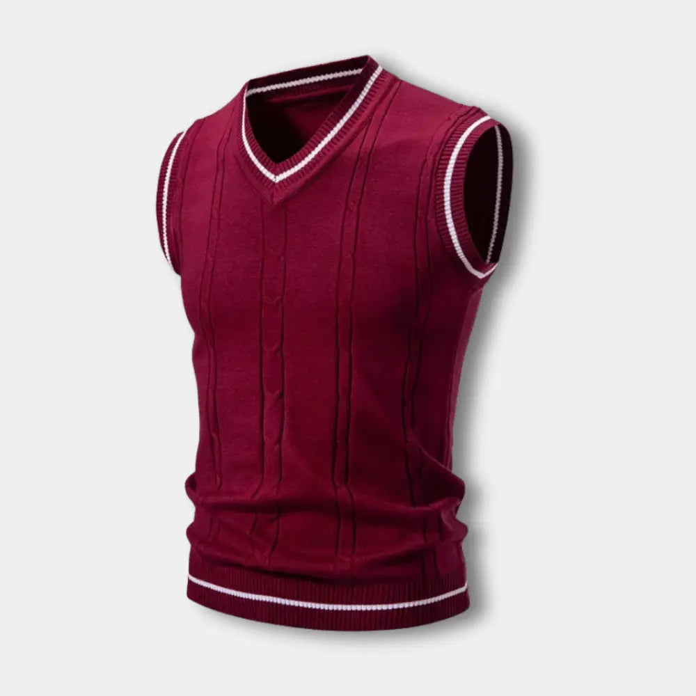 Pull sans manches à col en V côtelé pour Homme – Troy