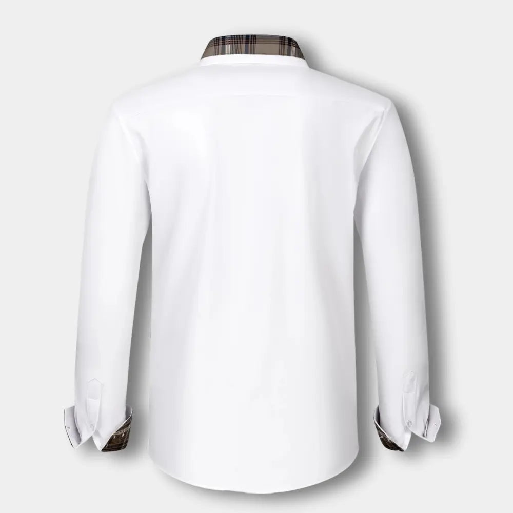 T-shirt manches longues à col et finitions carreaux pour Homme – Joni
