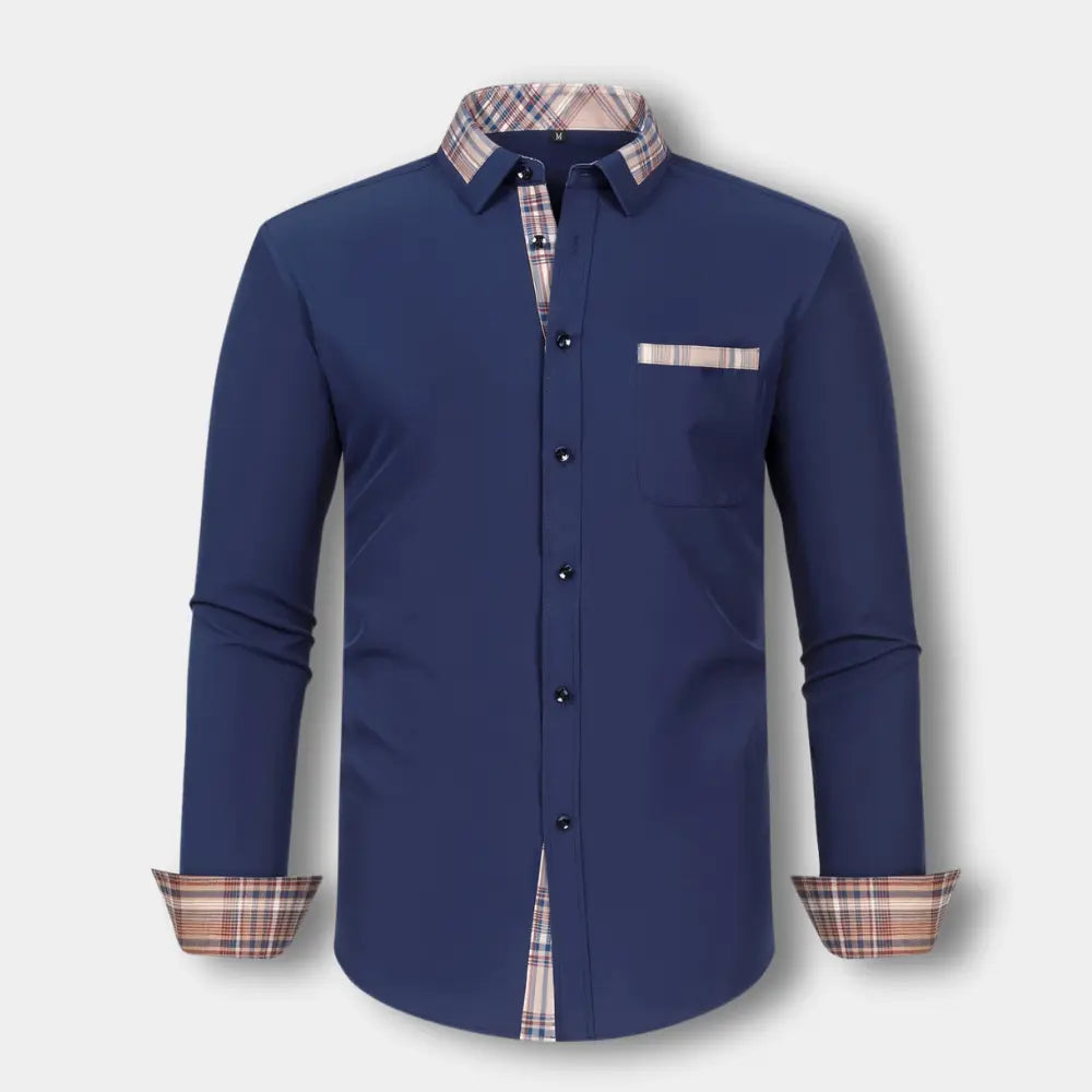 T-shirt manches longues à col et finitions carreaux pour Homme – Joni