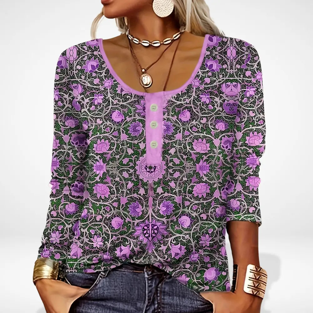 Blouse imprimée à boutons et col rond pour Femme – Thelle