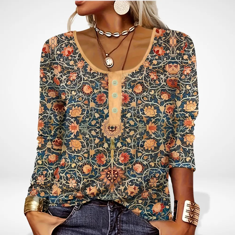 Blouse imprimée à boutons et col rond pour Femme – Thelle
