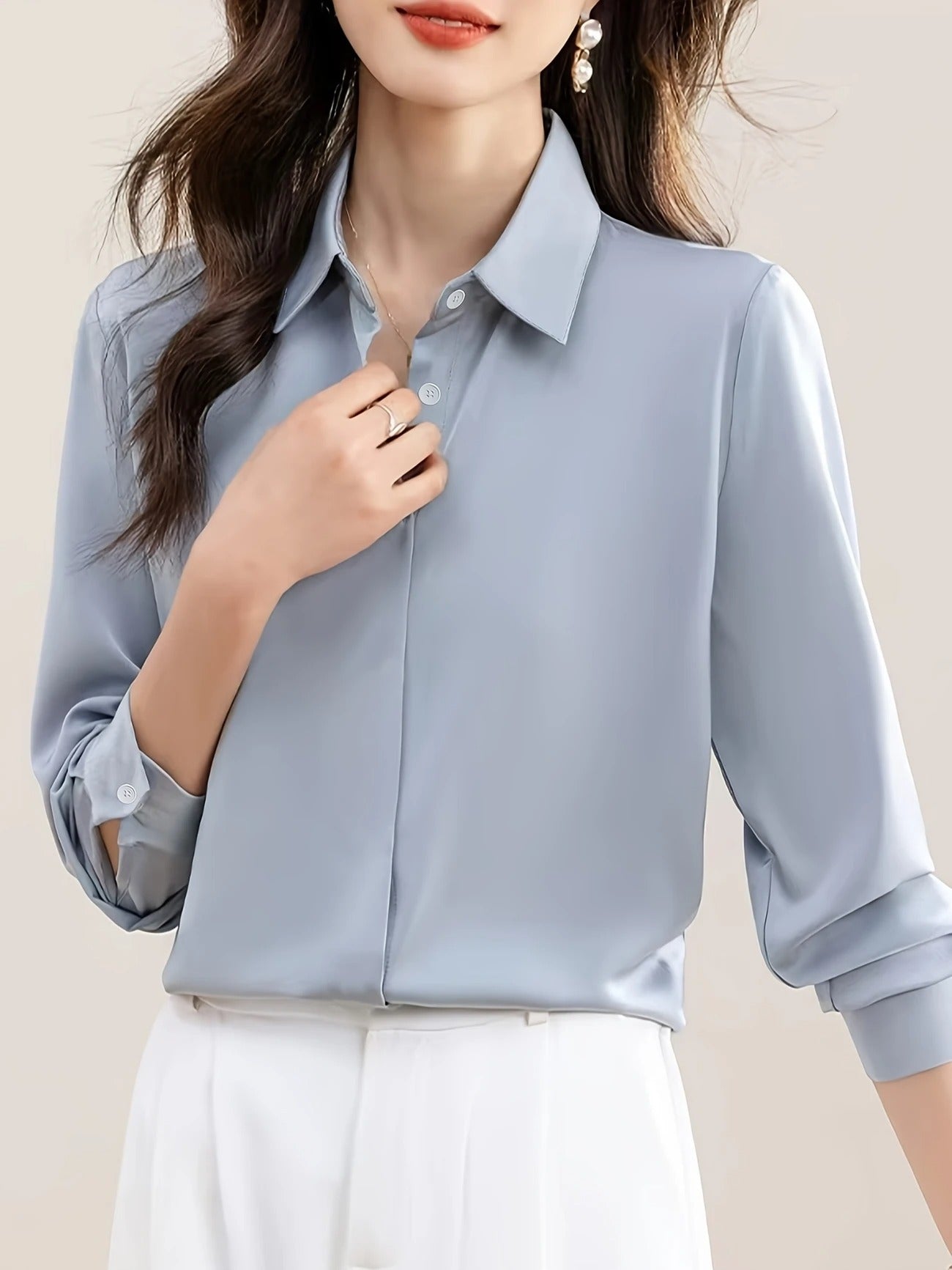 Blouse fluide à patte de boutonnage invisible pour Femme – Nanette