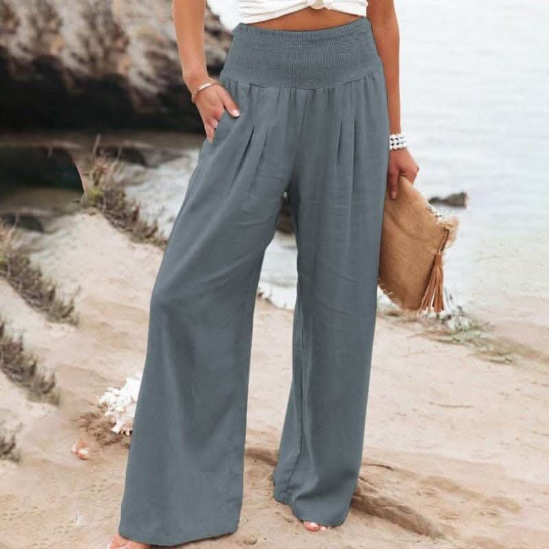 Aarthi - Pantalon Large Décontracté en Lin pour Femmes