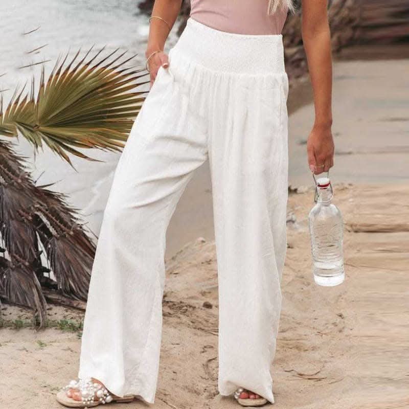 Aarthi - Pantalon Large Décontracté en Lin pour Femmes