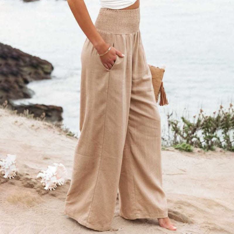 Aarthi - Pantalon Large Décontracté en Lin pour Femmes