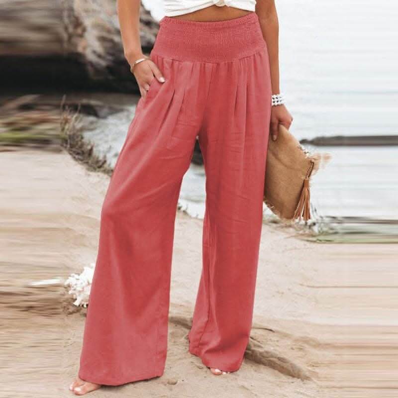 Aarthi - Pantalon Large Décontracté en Lin pour Femmes