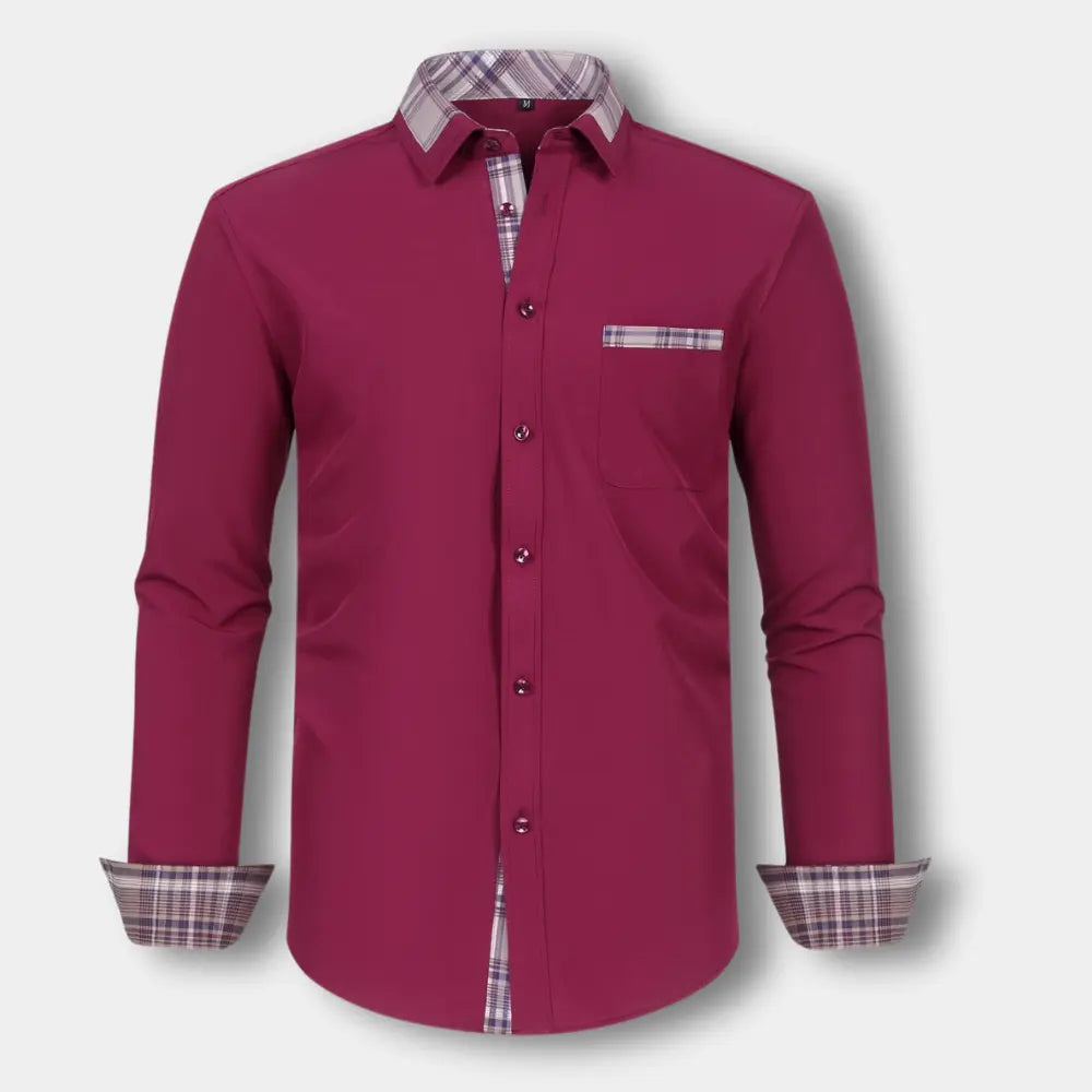 T-shirt manches longues à col et finitions carreaux pour Homme – Joni