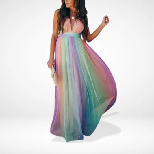 Robe maxi fluide dégradé arc-en-ciel pour Femme – Lezx