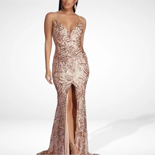 Robe cocktail longue à bretelles scintillantes pour Femmes – Tonya