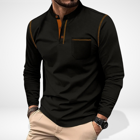 T-shirt manches longues à col mao contrasté pour Homme – Carmello