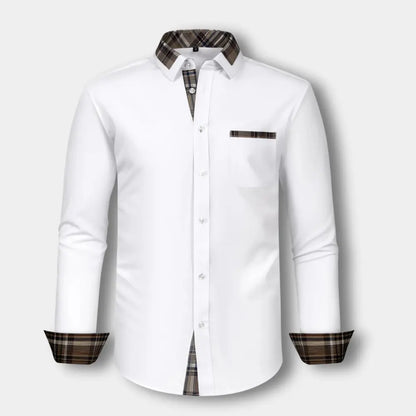 T-shirt manches longues à col et finitions carreaux pour Homme – Joni