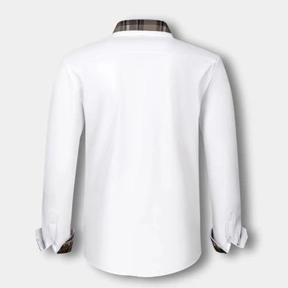 T-shirt manches longues à col et finitions carreaux pour Homme – Joni