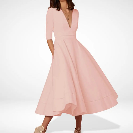 Robe midi évasée à col plongeant pour Femme – Shana