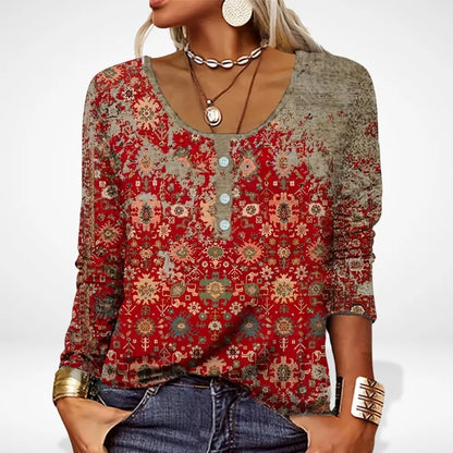 Blouse imprimée à boutons et col rond pour Femme – Thelle