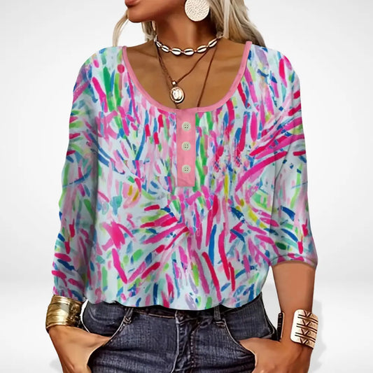 Blouse imprimée à boutons et col rond pour Femme – Thelle