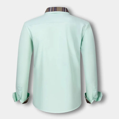 T-shirt manches longues à col et finitions carreaux pour Homme – Joni