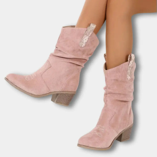 Bottes cowboy à tige plissée et bout brodé pour Femme – Nola