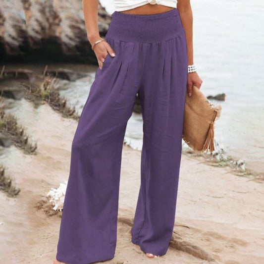 Aarthi - Pantalon Large Décontracté en Lin pour Femmes