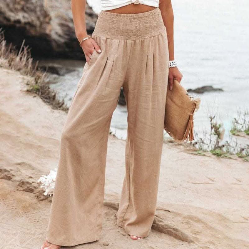 Aarthi - Pantalon Large Décontracté en Lin pour Femmes